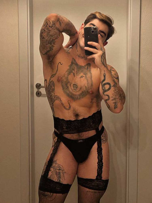 Men's Sexy Ultra-Thin Lace-Top Thigh-High Garter Stockings