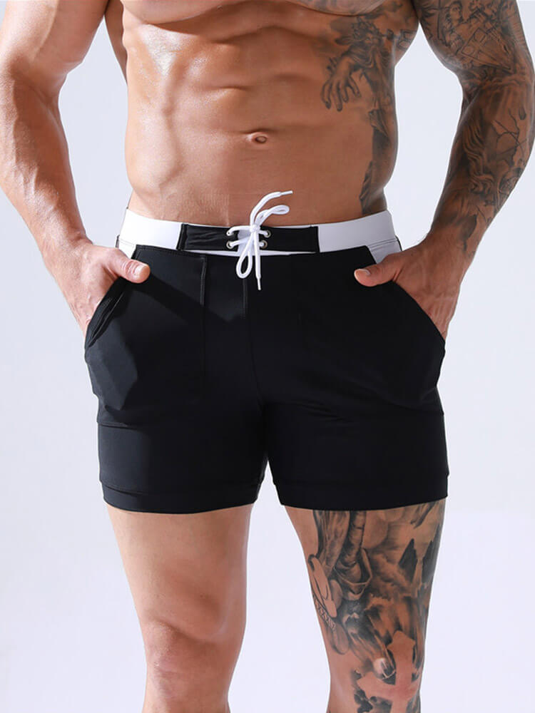 Men's Lace-Up Beach Pocket Swim Boxer Briefs