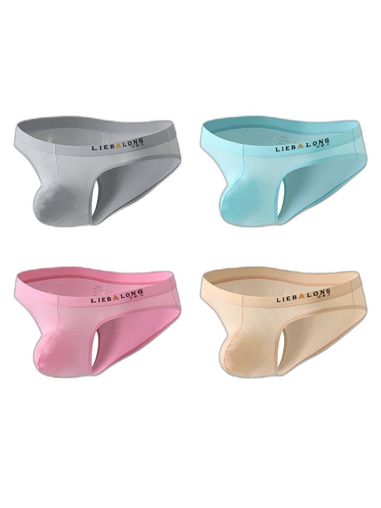 4 Pack Men's Ice Silk Low-Rise Big Pouch Sexy Comfortable Bikini
