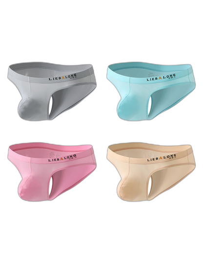 4 Pack Men's Ice Silk Low-Rise Big Pouch Sexy Comfortable Bikini