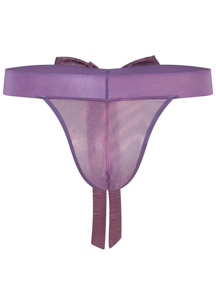 Men's Sexy Purple Bow Breathable See-Through Thong