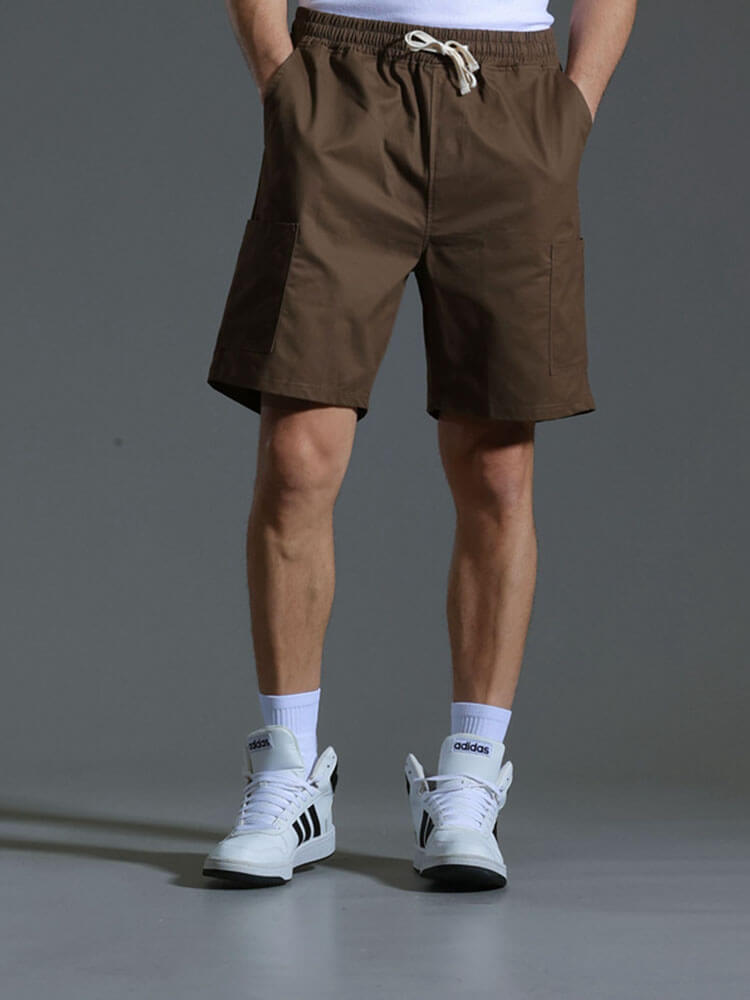 Men's Solid-Color Loose Drawstring Cargo Shorts