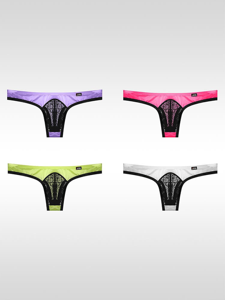  Men's Sexy Ultra-Thin Ice Silk Lace Low-Rise Thong