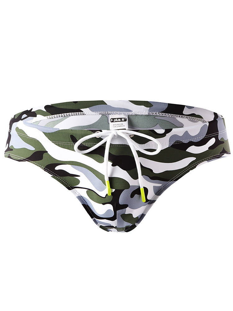 Men's Nylon Printed Cup Lace-up Swim Briefs