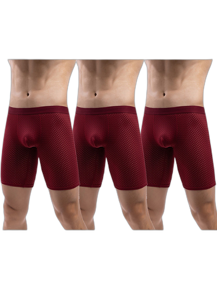 3 Pack Men’s Anti-chafing Mesh Long Boxer Briefs