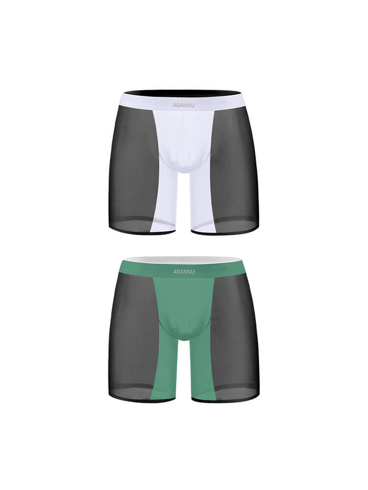 Men's Sexy Color-Blocked See-Through Nylon Boxer Briefs