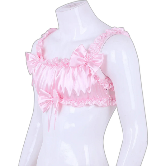 Androgynous Ruffled Satin Crop Top Lingerie