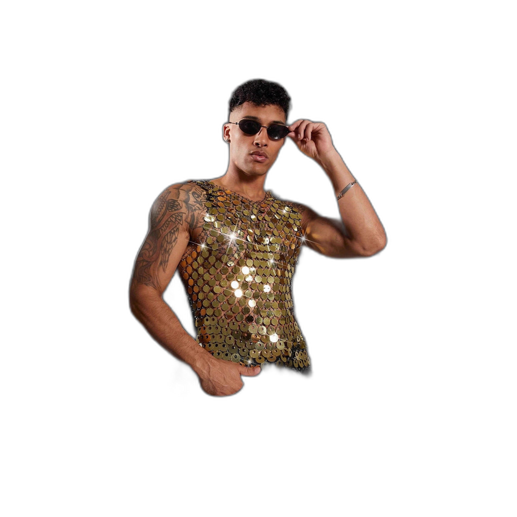 Disco Sequin Rhinestone Mesh Tank