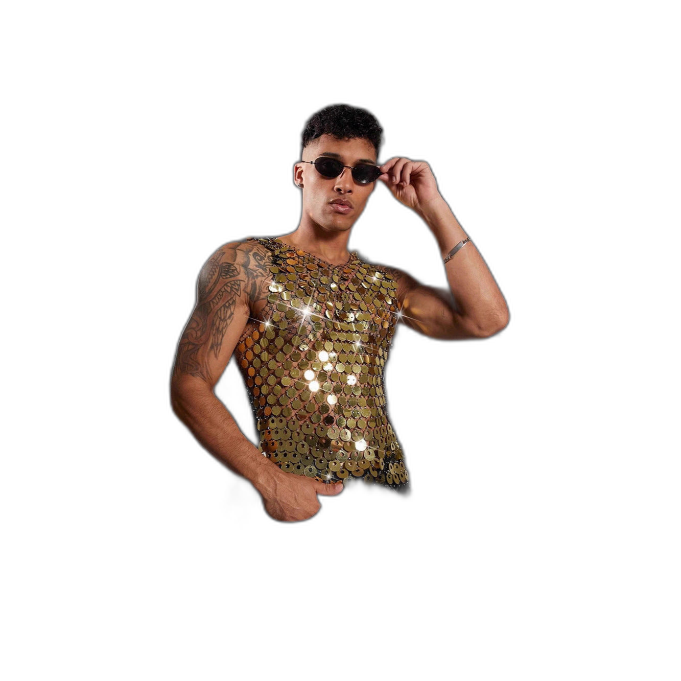 Disco Sequin Rhinestone Mesh Tank