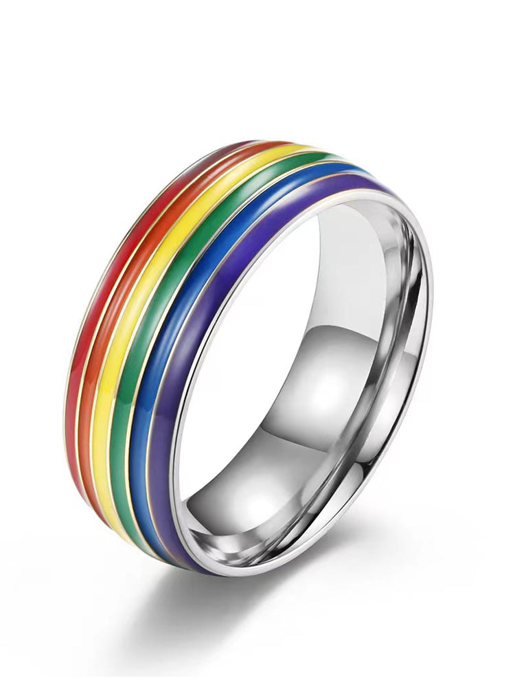 LGBT Rainbow Flag Couple Titanium Steel Ring