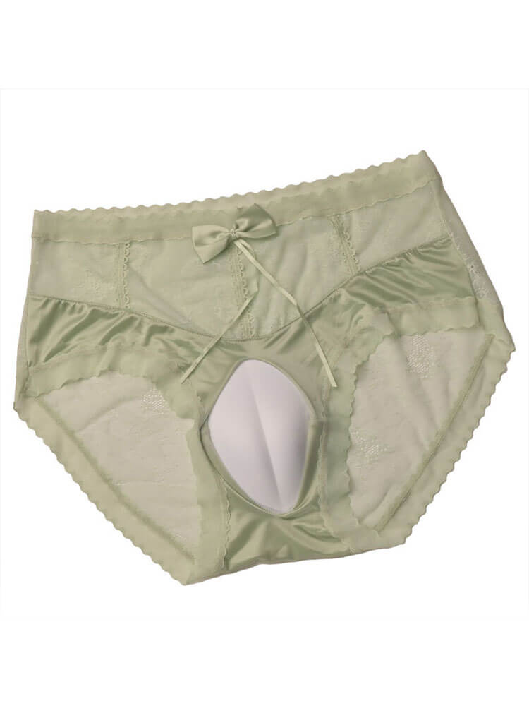 Men's Sexy Lace Bow Crossdressing Solid Color Briefs