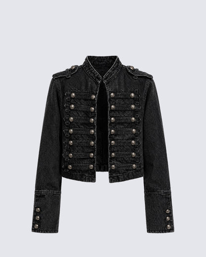 American-Style Metal Ribbed Button Retro Washed Jacket