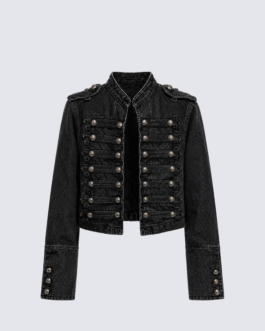 American-Style Metal Ribbed Button Retro Washed Jacket