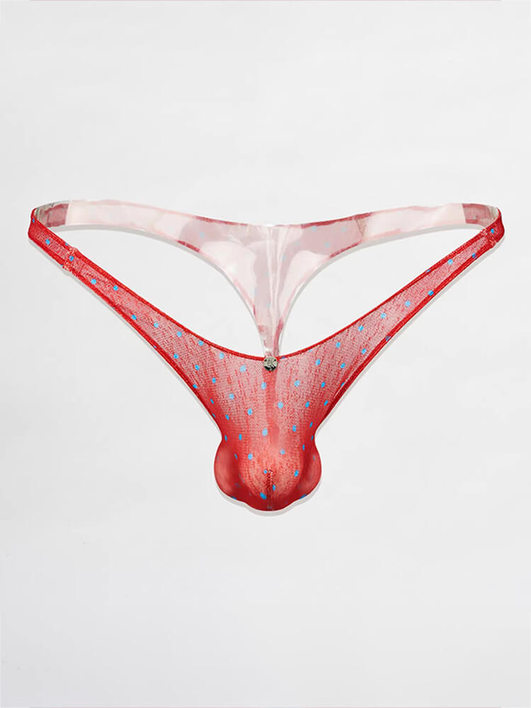 Men's Sexy Low-Rise Semi-Sheer Polka-Dot V-Cut Bikini Thong
