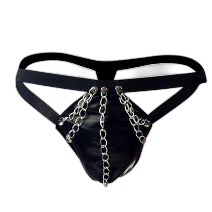 Chain Detail Leather Thong