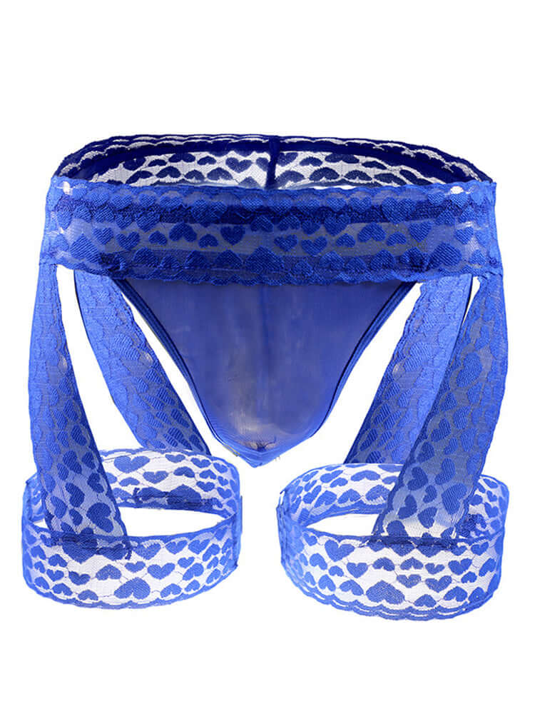 Men's Lace Thongs - Light Blue