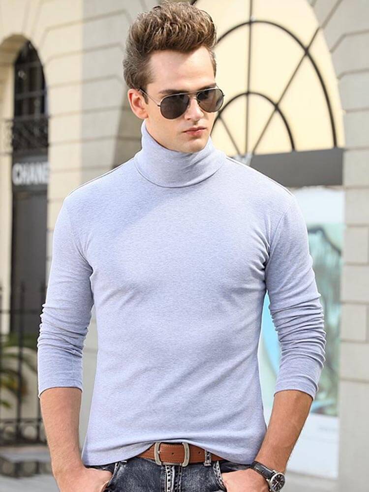 Men's Elastic Slim High Collar Solid Bottoming Shirt
