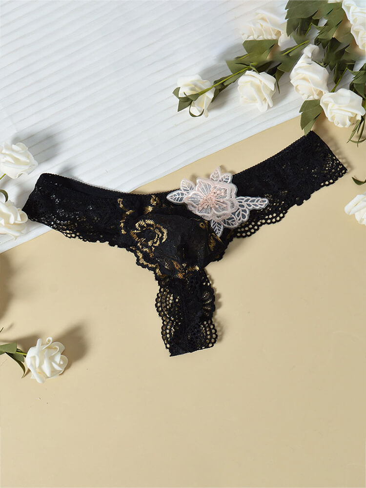 Men's Lace Trim Floral Sexy Seamless Thong