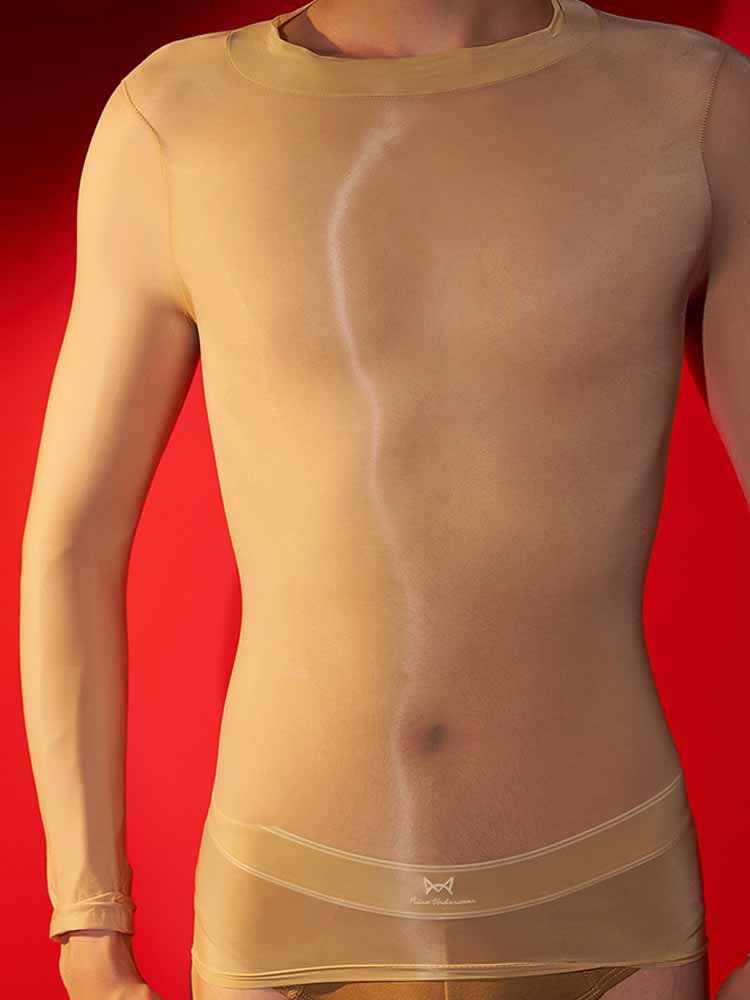Men's Sexy Glossy Silky See-Through Top