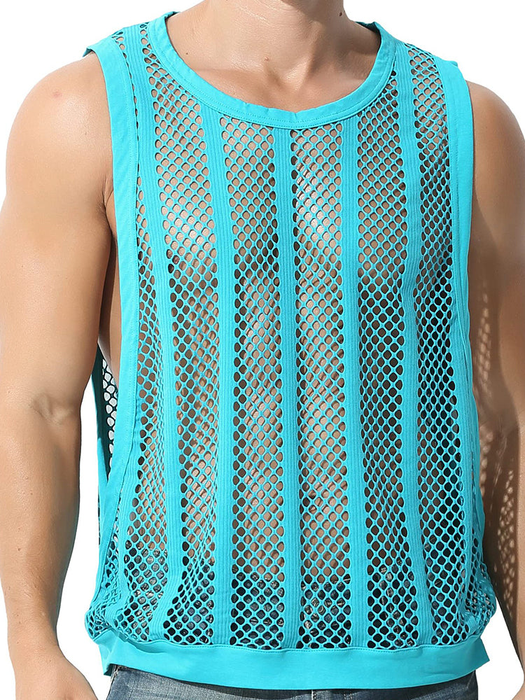 Men's Casual Hollow Out Sexy Tank Top - Yellow