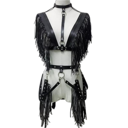 Women's Gothic Punk Pentagram Garter Set with Tassel Bra Harness
