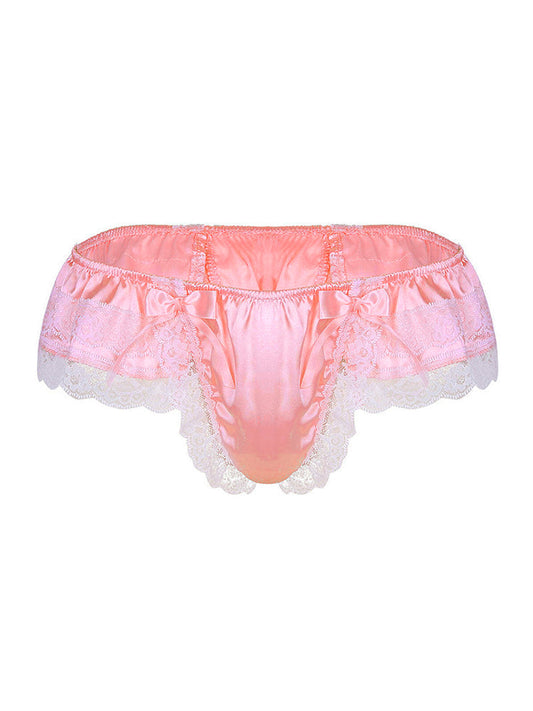 Men's Open Hip Lace Spandex Thong - Red