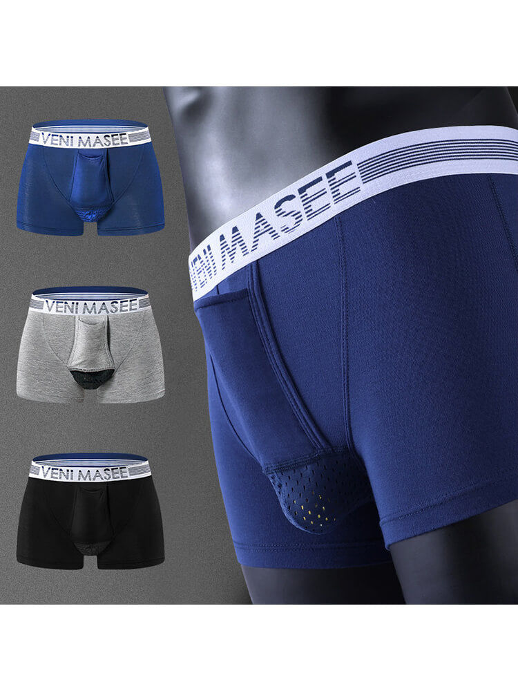 Men's Sexy Ice Silk Pouch-Separating Boxer Briefs Set