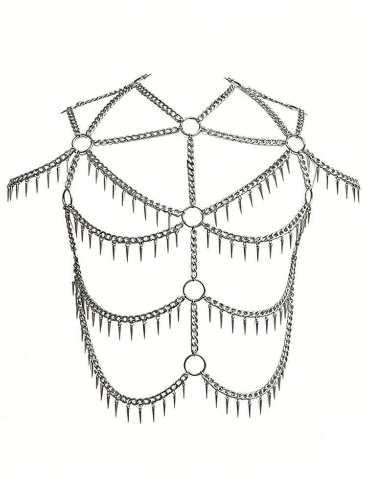 Men's Spiked Tassel Multi-Layer Alloy Body Chain