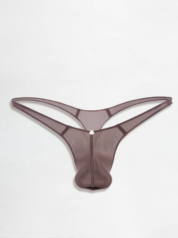 Men's Sexy Solid Color Low-Rise Transparent Thong