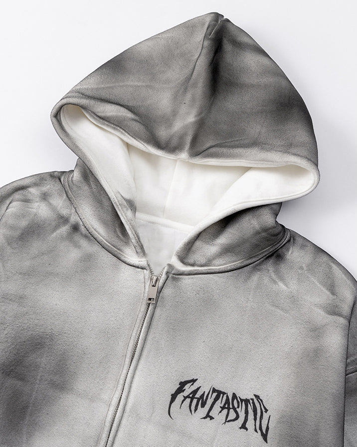 Washed Distressed Dirty Effect Pullover Hoodie