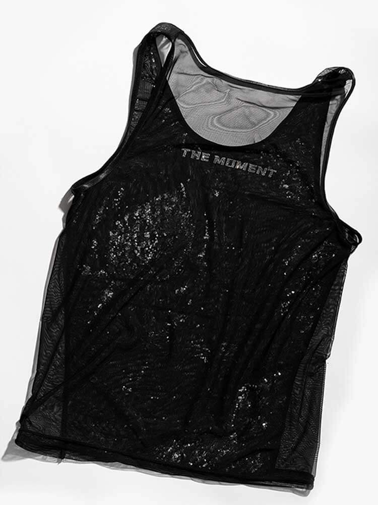 Men's Stylish Shiny Sequin Ultra-Thin Mesh Vest