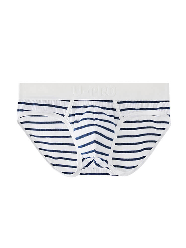 Men's High-Elastic Blue Striped Ribbed Briefs