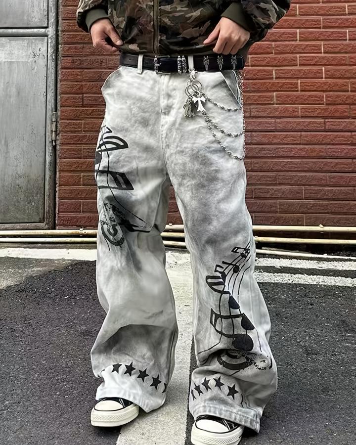 KIIKIO Y2K Music Note Star Wide-Leg Jeans