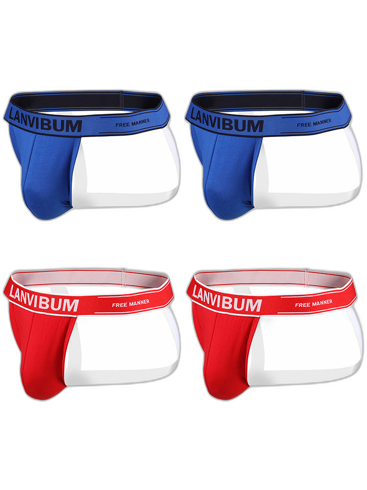 4 Pack Men's Mid-Rise Sexy Comfortable Cotton Jockstrap