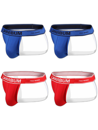 4 Pack Men's Mid-Rise Sexy Comfortable Cotton Jockstrap