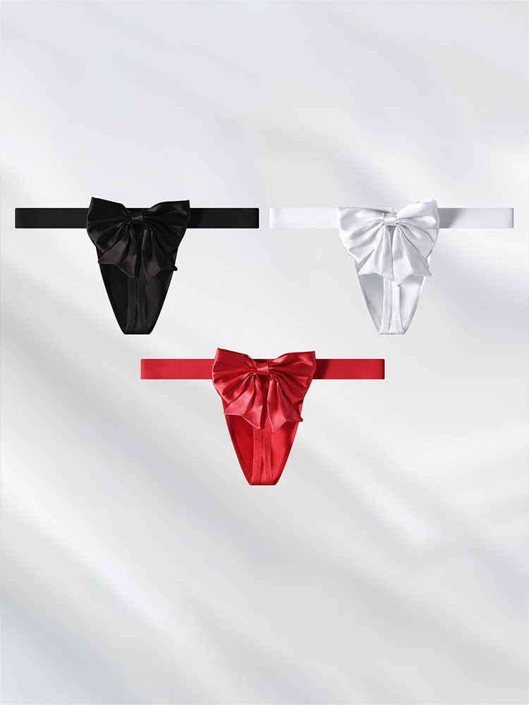 Men's Sexy Bow Detail Low-Rise Solid Color Thong