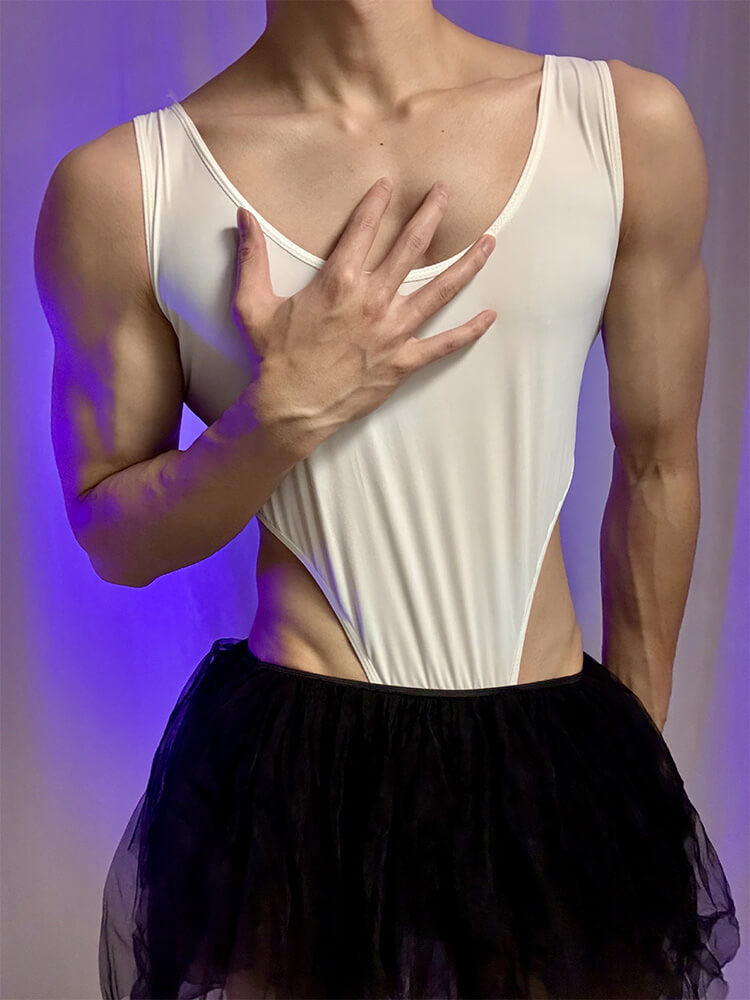 Men's Sexy Sports Fitness Bodysuit Tutu Skirt Set