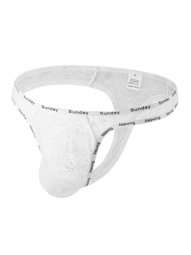 Men's Sexy See-Through Lace Letter Belt Elastic Briefs
