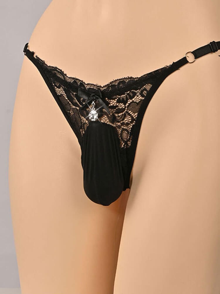 Men's Sexy Low-Rise Adjustable Lace Bowknot Thong