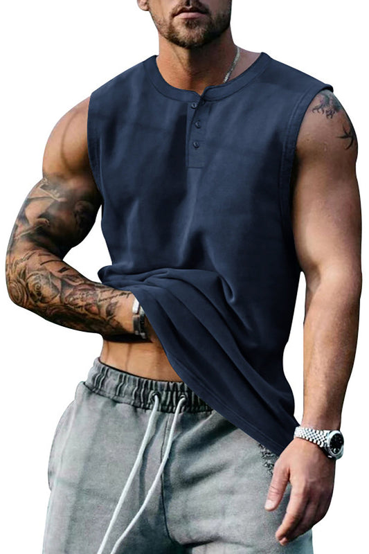 Sporty Button Sleeveless Solid Tank Top