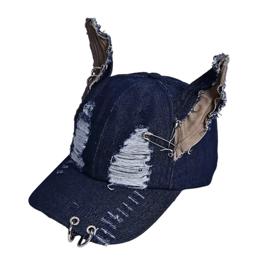 Shredded Cap With Piercings Deep Blue