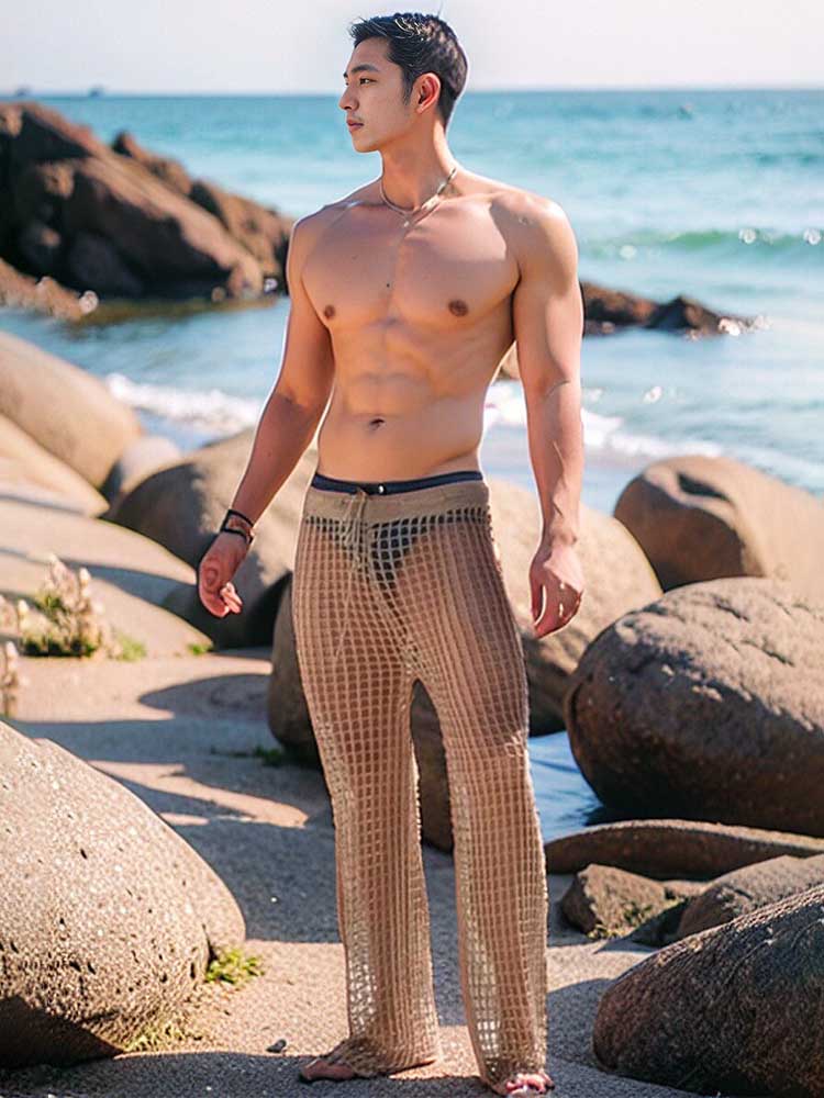 Men's Solid Color Hollow Out Fishnet Pants