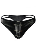 Men's Metal Chain Sexy Faux Leather Thong