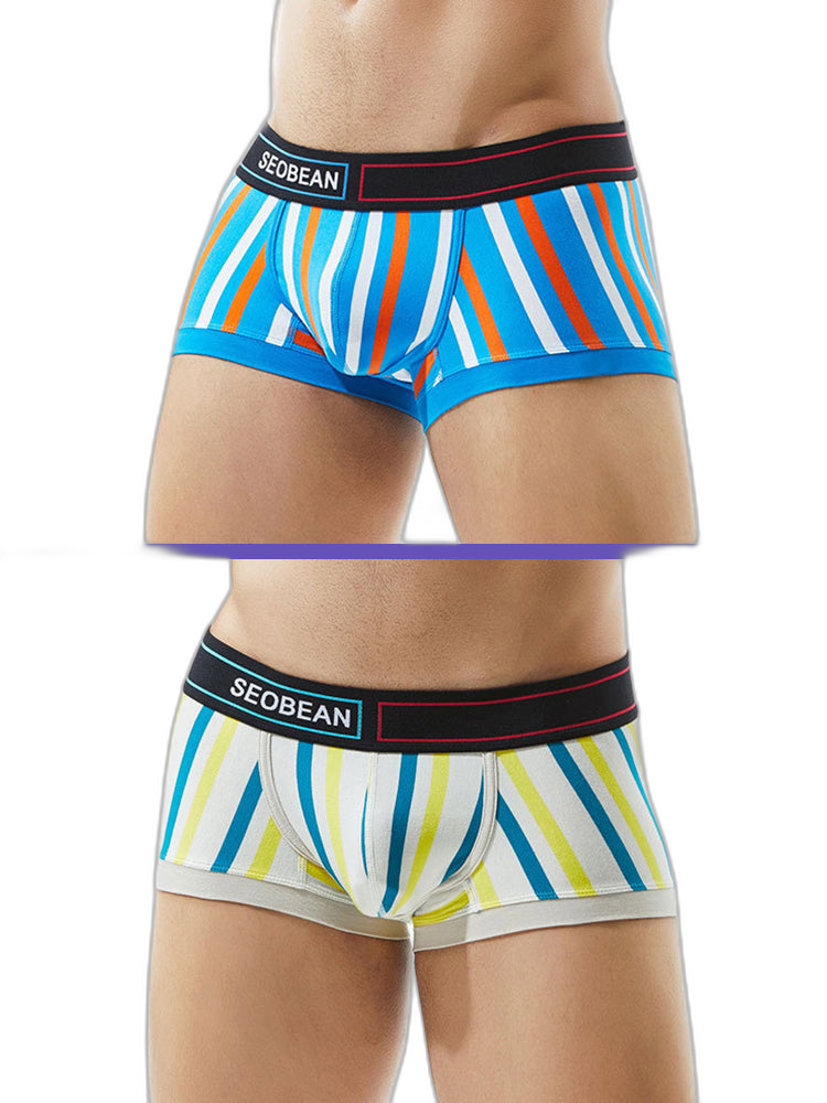 2 Pack Men's Colorful Striped U Convex Pouch Trunks