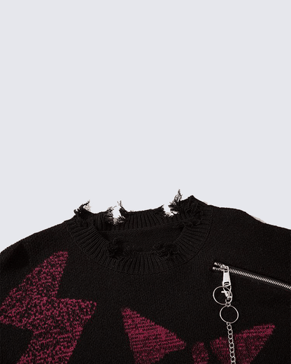 Punk Star Chain Distressed Knit Sweater