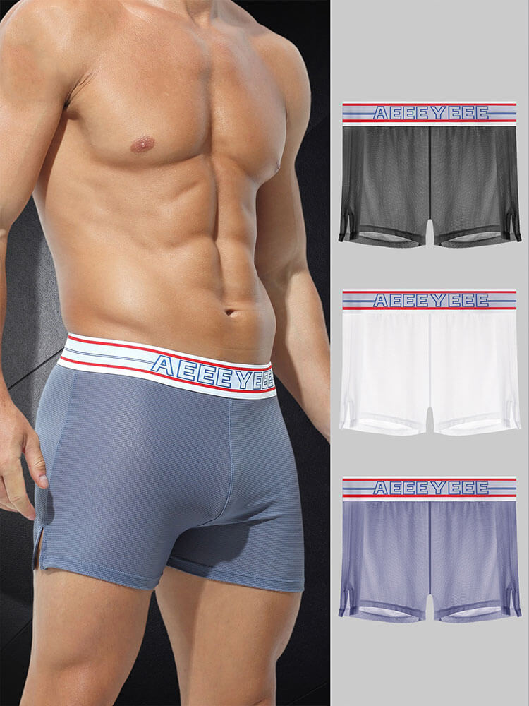 Men's Breathable Mesh Ice Silk Sports Boxer Briefs