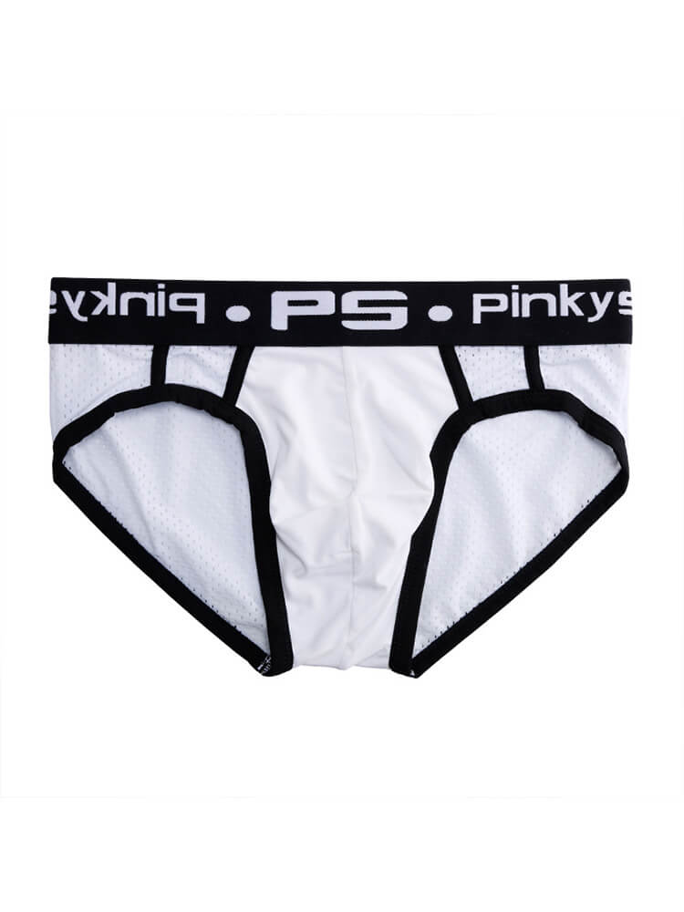 Men's Sexy Solid Color Hollow Nylon Sports Briefs