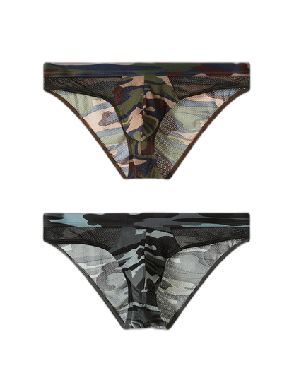 2 Pack Men's Classic Camo Mesh U-Shaped Pouch Breathable Briefs
