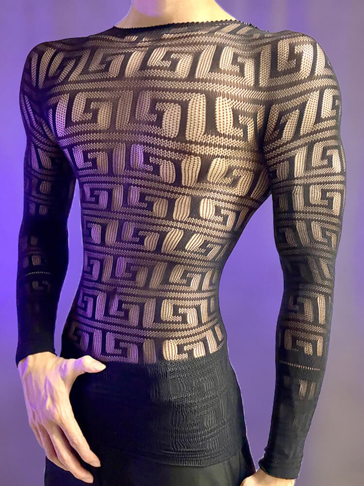 Men's Solid Color Sexy Fishnet Hollow-Out Tight Top