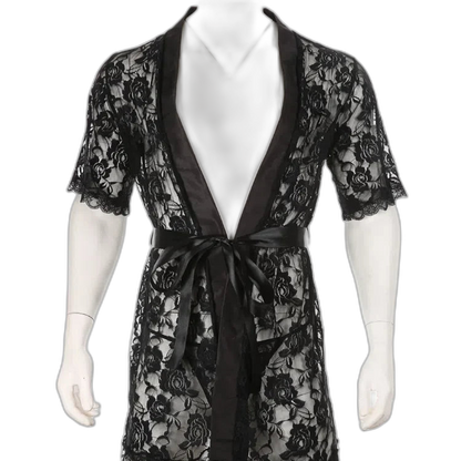 Masculine Lace Thong + Bathrobe Set